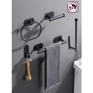 KENDİNDEN YAPIŞKANLI BANYO SETİ 5 Lİ MAT SİYAH