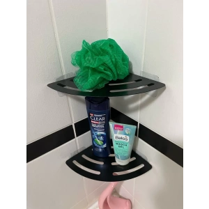 KİTARO KENDİNDEN YAPIŞKANLI ŞAMPUANLIK RAFI MAT SİYAH İKİ KATLI