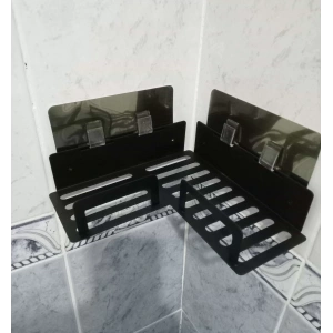 ŞAMPUANLIK DUŞ RAFI YAPIŞKANLI VE VİDALI KÖŞELİ VE SETLİ MODEL MAT SİYAH