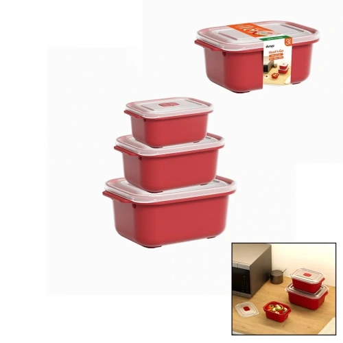 3 PCS KIRMIZI DİKDÖRTGEN SAKLAMA KAB SET 500-1000-2000ML (5468)