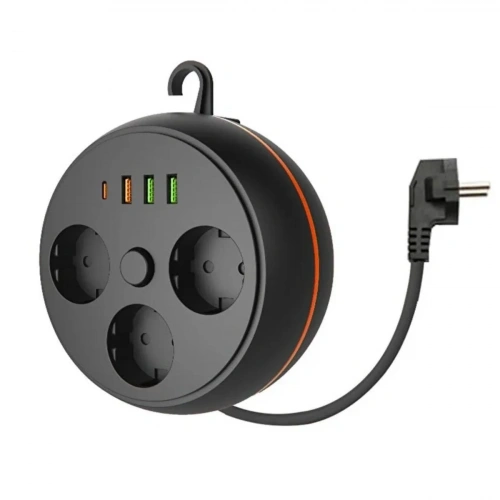 BiiShe® 3 Adet Soket,3 Adet USB ve 1 Adet Type-C Girişli Termal Akım Korumalı Makaralı Priz 3395