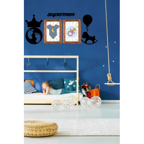 BiiShe® DECO103 Supermen Dekoratif Duvar Süsü Tablo Aksesuar Ahşap Tasarım Hediye Pano Sticker Seti
