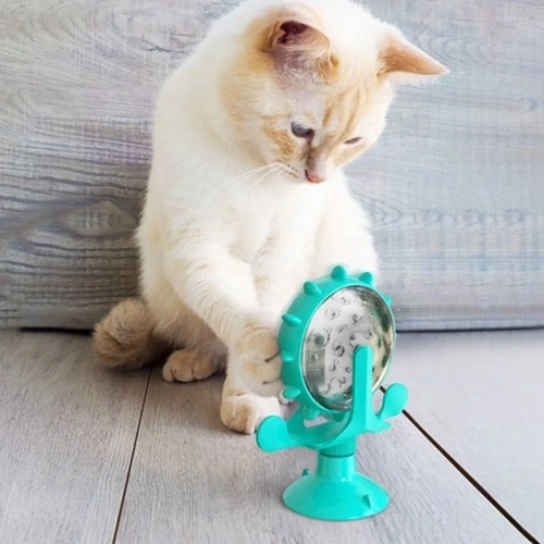 BiiShe® Vantuzlu Zilli İnteraktif Dönebilen Mama Kaplı Renkli Eğlenceli Eğitici Kedi Oyuncağı