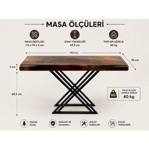 EPOKSİ ŞEFFAF DÖKÜM CEVİZ MASA