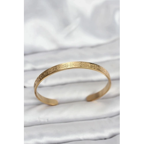 Mey İthalat® 316L Çelik Gold Renk Ayetel Kürsi Yazılı Bileklik