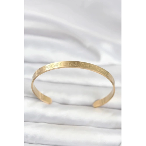 Mey İthalat® 316L Çelik Gold Renk Ayetel Kürsi Yazılı Bileklik