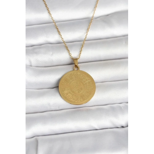 Mey İthalat® 316L Çelik Gold Renk Ayetel Kürsi Yazılı Kolye