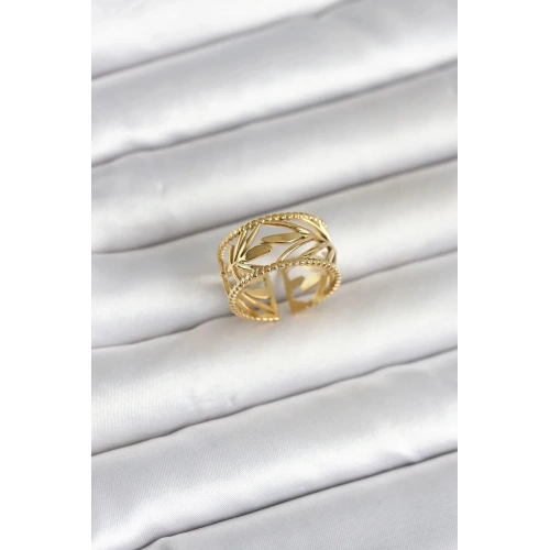 Mey İthalat® 316L Çelik Gold Renk Başak Model Kadın Yüzük