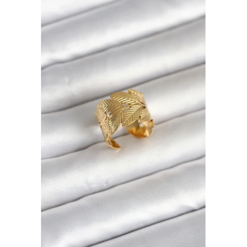 Mey İthalat® 316L Çelik Gold Renk Başak Modeli Kadın Yüzük