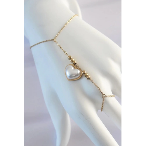 Mey İthalat® 316L Çelik Gold Renk Beyaz Bubble Kalp Tasarımlı Şahmeran