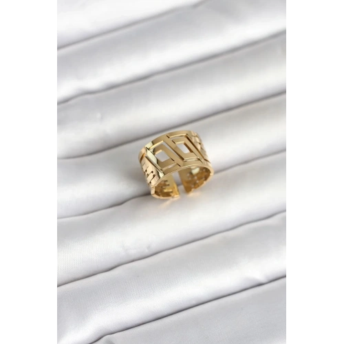 Mey İthalat® 316L Çelik Gold Renk Geometrik Model Kadın Yüzük