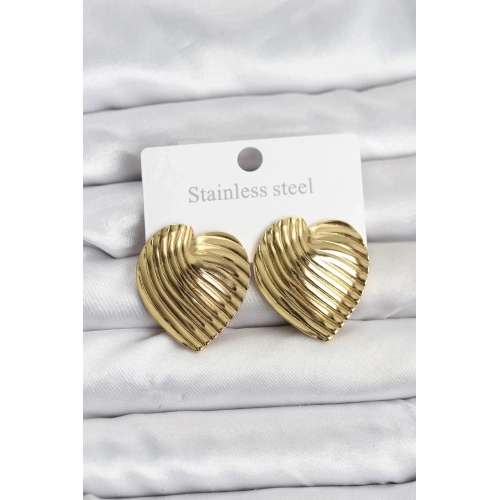 Mey İthalat® 316L Çelik Gold Renk Kalp Model Kadın Küpe
