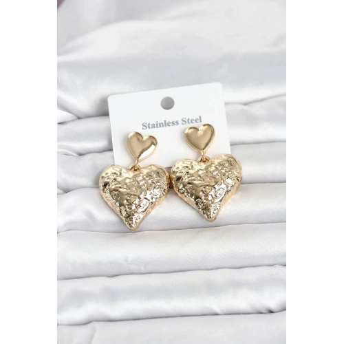 Mey İthalat® 316L Çelik Gold Renk Kalp Model Kadın Küpe