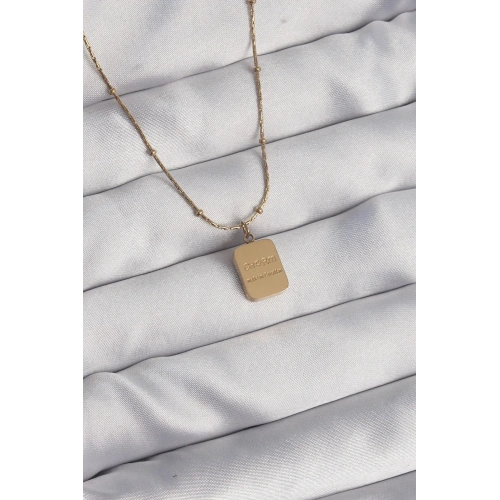 Mey İthalat® 316L Çelik Gold Renk Kare Charm Model Kolye