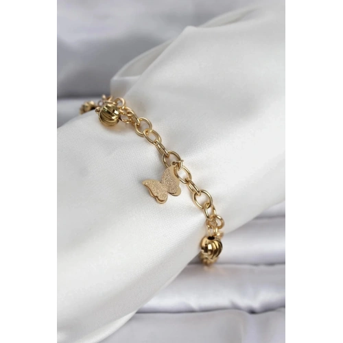 Mey İthalat® 316L Çelik Gold Renk Kelebek ve Dorikalı Kadın Bileklik