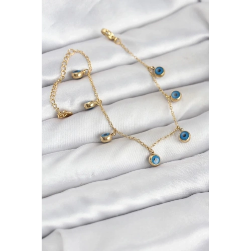 Mey İthalat® 316L Çelik Gold Renk Minimal Nazar Model Kadın Bileklik