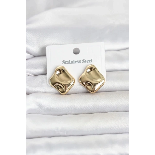 Mey İthalat® 316L Çelik Gold Renk Plaka Model Kadın Küpe