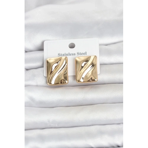Mey İthalat® 316L Çelik Gold Renk Plaka Model Kadın Küpe