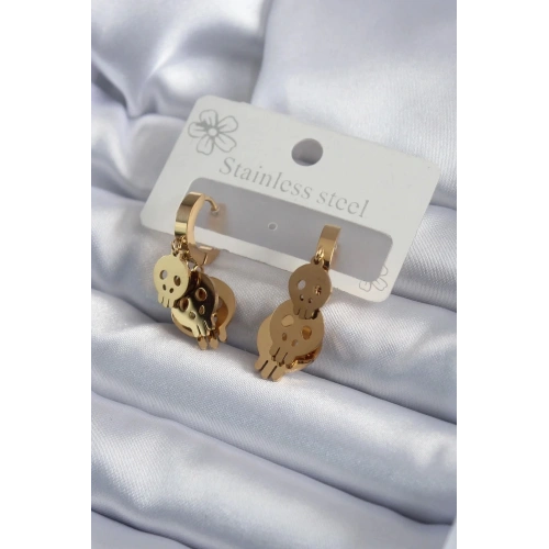Mey İthalat® 316L Çelik Gold Renk Sallantı Kuru Kafa Model Kadın Küpe