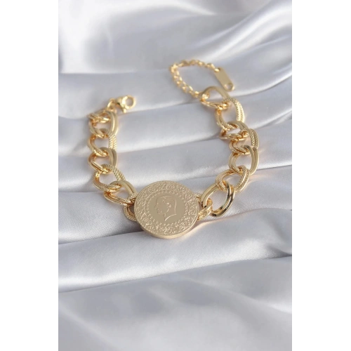 Mey İthalat® 316L Çelik Gold Renk Tam Altın Model Samanyolu Kadın Bileklik