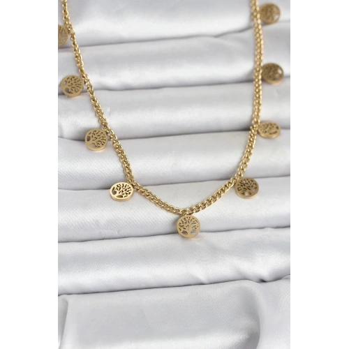 Mey İthalat® 316L Çelik Gold Renk Yaşam Ağacı Model Kadın Kolye