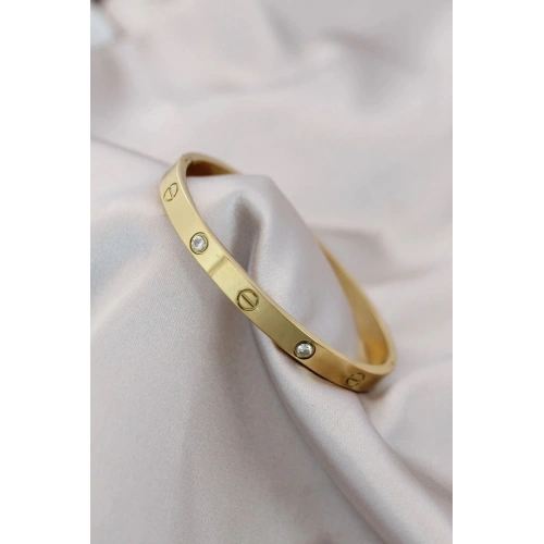 Mey İthalat® 316L Çelik Gold Renk Zirkon Taşlı Bileklik