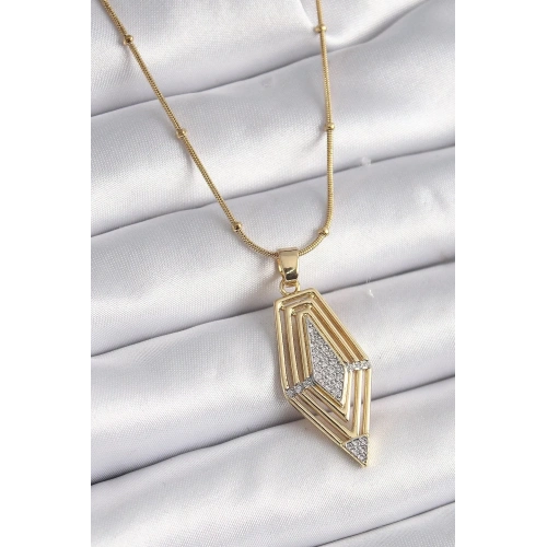 Mey İthalat® 316L Çelik Gold Renk Zirkon Taşlı Vintage Model Kadın Kolye