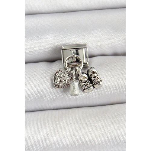 Mey İthalat® 316L Çelik Gümüş Renk Bebek Konsept Nomination Charm