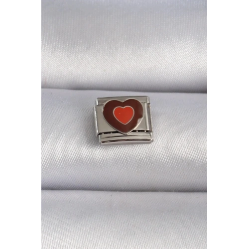 Mey İthalat® 316L Çelik Gümüş Renk Kahverengi Kalp İşlemeli Nomination Charm