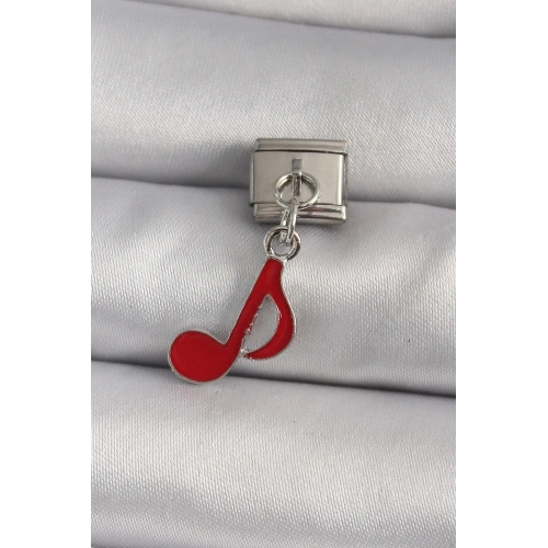 Mey İthalat® 316L Çelik Gümüş Renk Kırmızı Nota Model Nomination Charm