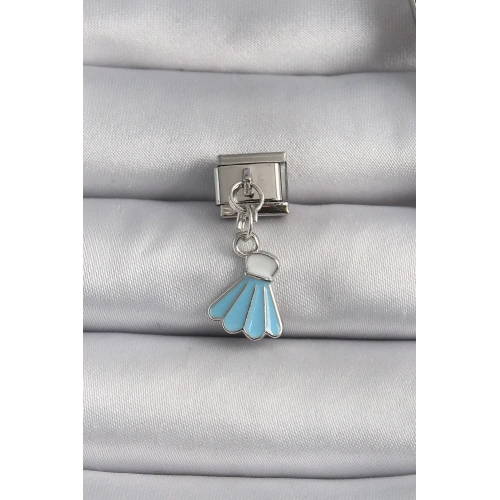 Mey İthalat® 316L Çelik Gümüş Renk Mavi Renk Sallantı Elbise Model Nomination Charm