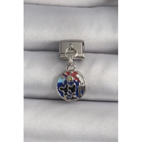 Mey İthalat® 316L Çelik Gümüş Renk Sallantı Dünya Model Nomination Charm
