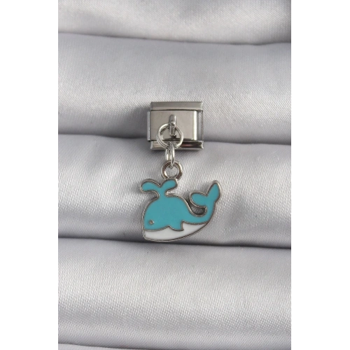Mey İthalat® 316L Çelik Gümüş Renk Sallantı Mavi Balina Model Nomination Charm
