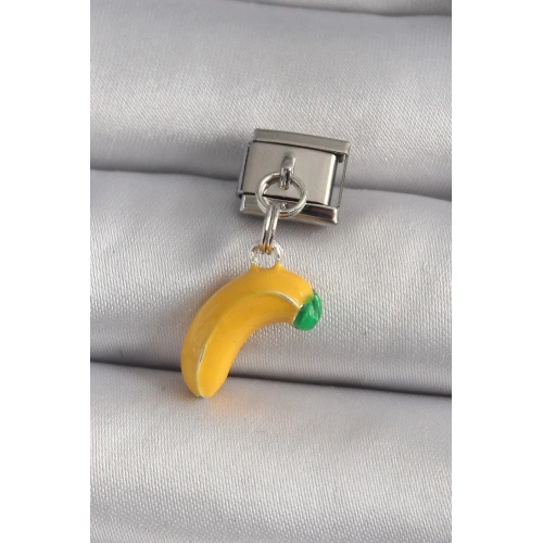 Mey İthalat® 316L Çelik Gümüş Renk Sallantı Muz Model Nomination Charm