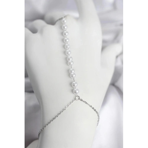 Mey İthalat® 316L Çelik Gümüş Renk Sıralı İncili Model Kadın Şahmeran