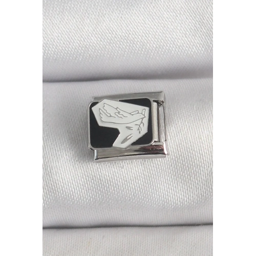 Mey İthalat® 316L Çelik Gümüş Renk Siyah Beyaz Kuş İşlemeli Nomination Charm