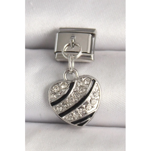 Mey İthalat® 316L Çelik Gümüş Renk Zirkon Taşlı Kalp Model Nomination Charm
