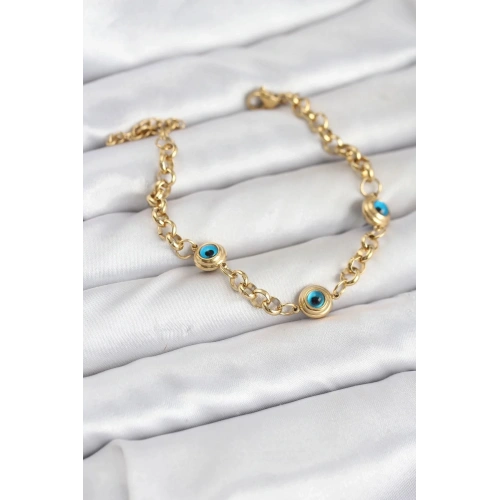 Mey İthalat® 316L Çelik Nazar Model Gold Renk Kadın Bileklik