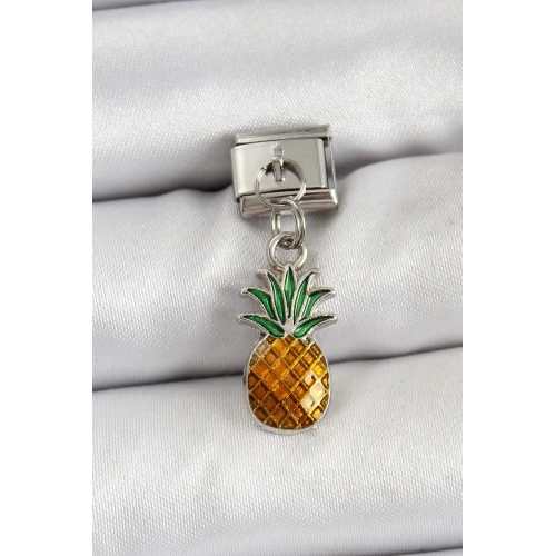 Mey İthalat® 316L Çelik Sallantılı Ananas Model Gümüş Renk Nomination Charm