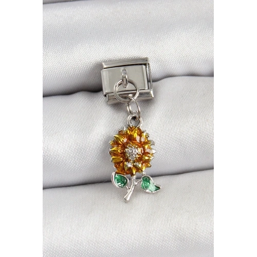 Mey İthalat® 316L Çelik Sallantılı Ayçiçeği Model Gümüş Renk Nomination Charm