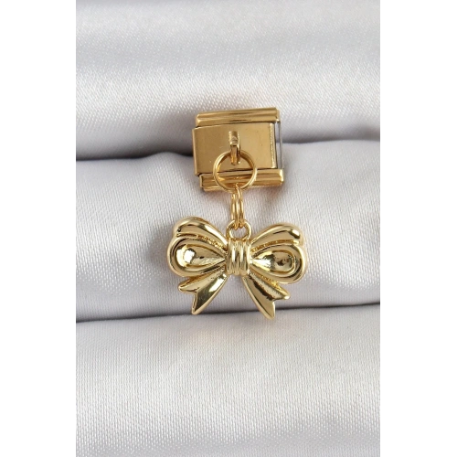 Mey İthalat® 316L Çelik Sallantılı Fiyonk Model Gold Renk Nomination Charm