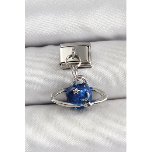Mey İthalat® 316L Çelik Sallantılı Satürn Model Gümüş Renk Nomination Charm