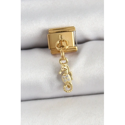 Mey İthalat® 316L Çelik Sallantılı Zirkon Taşlı Çiçek Model Gold Renk Nomination Charm