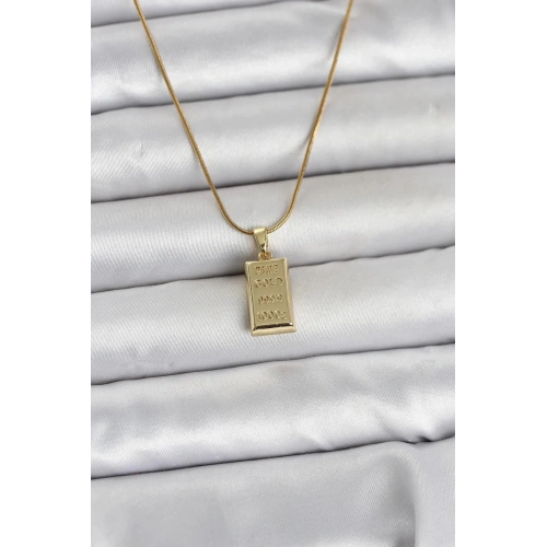 Mey İthalat® 316L Çelik Zincir Gold Renk Külçe Altın Model Kadın Kolye