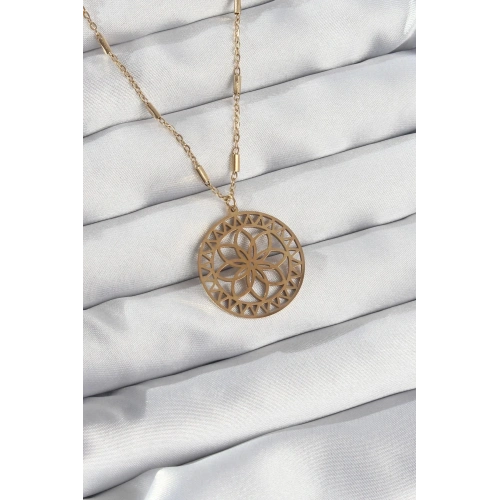 Mey İthalat® 316L Çelik Zincir Gold Renk Lotus Model Kolye