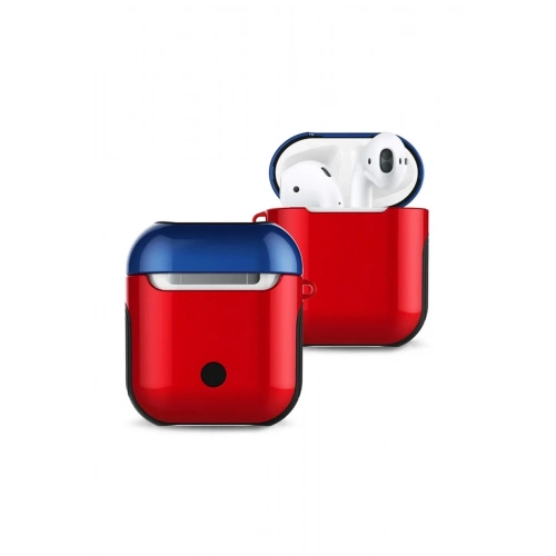 Mey İthalat®  Airpods 2 (2.nesil) 3in1 Kılıf - Kırmızı-Lacivert