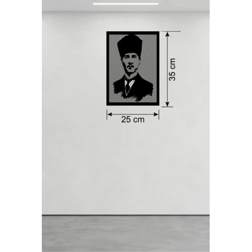 Mey İthalat® Atatürk Line Art Metal Görünümlü Ahşap Tablo - Modern Ofis ve Ev Dekoru