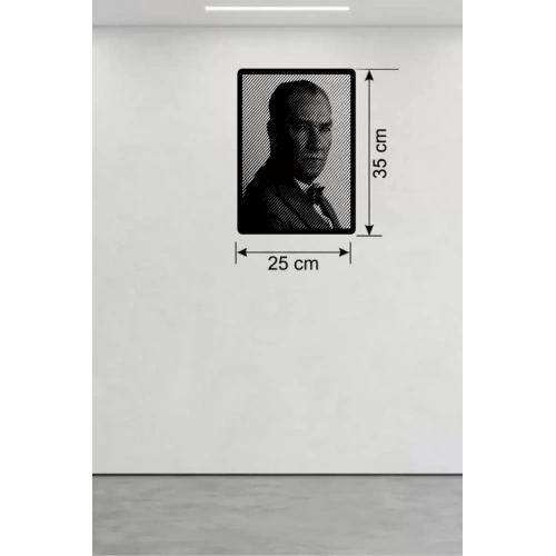 Mey İthalat® Atatürk Line Art Metal Görünümlü Ahşap Tablo - Modern Ofis ve Ev Dekoru
