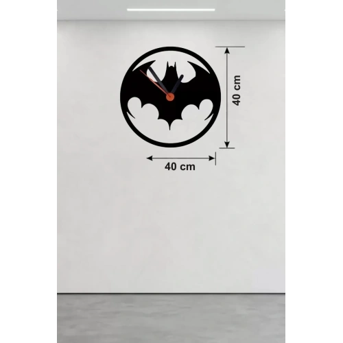 Mey İthalat® Batman Yarasa Logolu Ahşap Duvar Saati - 40x40 cm Dekoratif DC Temalı