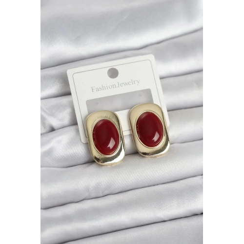 Mey İthalat® Bordo Renk Kare Model Vintage Kadın Küpe